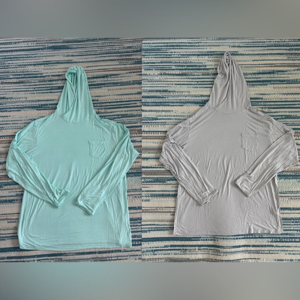 2x Men’s Long Sleeve Hooded Tops - Mint Green and Light Gray